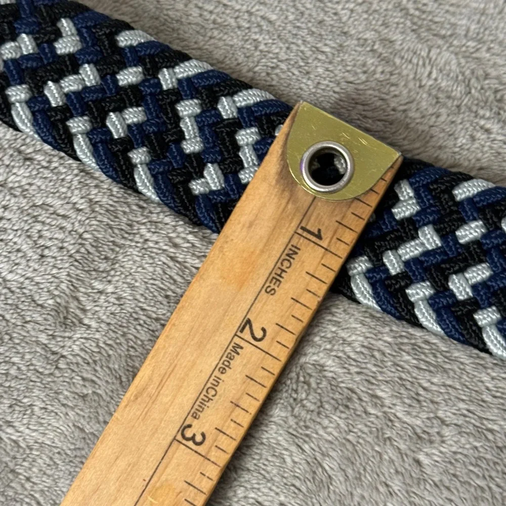 Greg Norman Braided Stretch Belt Mens 44 Navy Blue White Woven Preppy Nautical